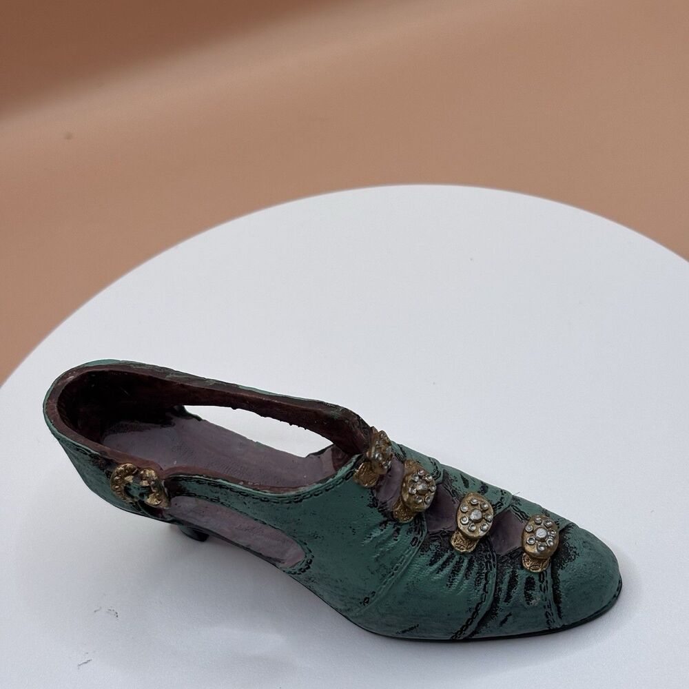 Vintage Style Miniature Shoe Sculptures Pink Floral & Teal Rhinestone Decorative - Picture 7 of 16